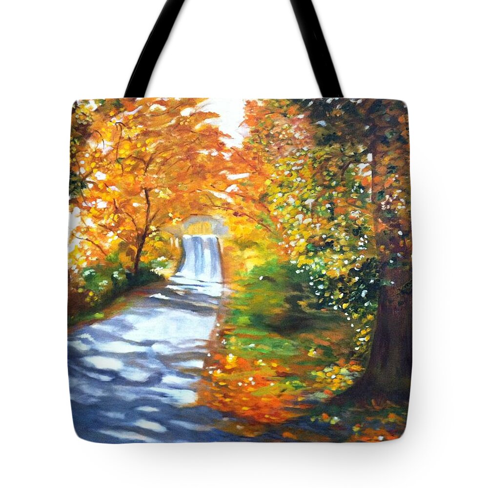 Fall Color Tote Bag featuring the painting Path to Joy by Juliette Becker