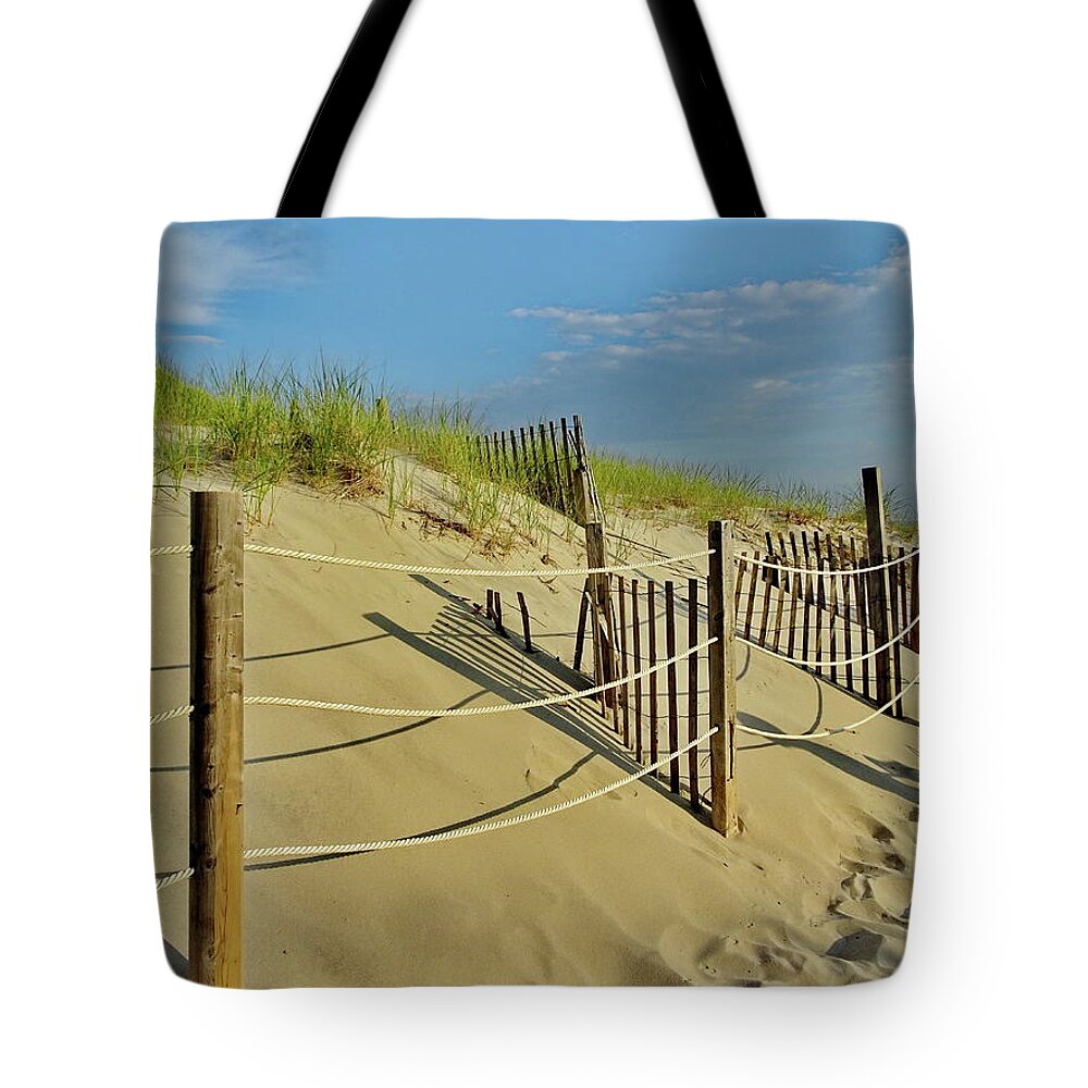Path Tote Bag featuring the photograph Path to Mayflower Beach, Dennis, Cape Cod, MA by Lyuba Filatova