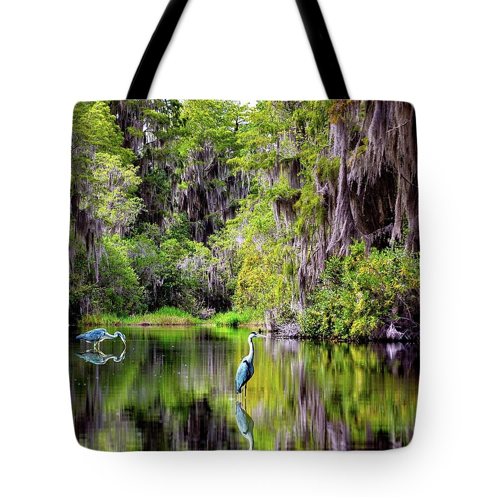 Heron Tote Bag featuring the digital art Patient Reflections by Norman Brule