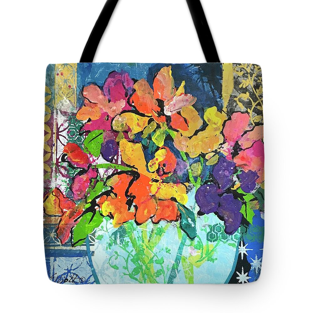 Mixed Flower Bouquet Tote Bag featuring the painting Patio Profusion by Elaine Elliott