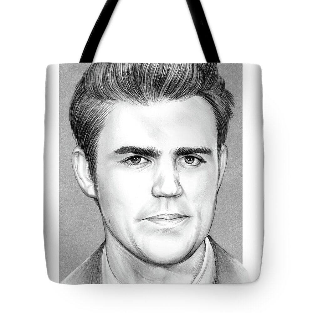 Hollywood Tote Bag featuring the drawing Paul Wesley 2 by Greg Joens