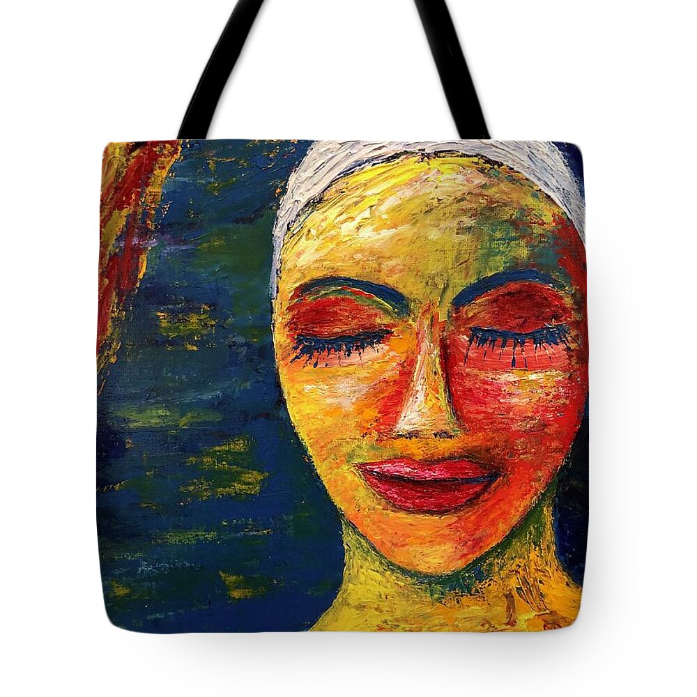 Peace Tote Bag featuring the painting Peace Amidst Chaos by Ela Jane Jamosmos