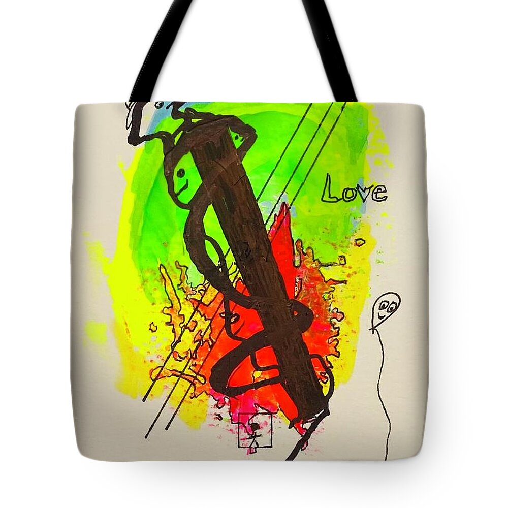  Tote Bag featuring the mixed media Peace and Love Faces 81034 by Lew Hagood
