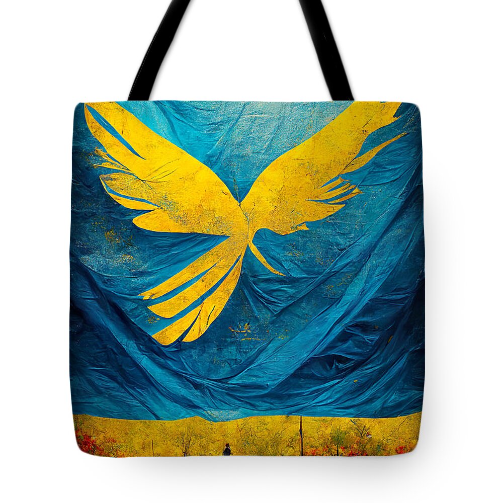 Angel Of Peace Tote Bag featuring the painting Peace for Ukraine by Vart