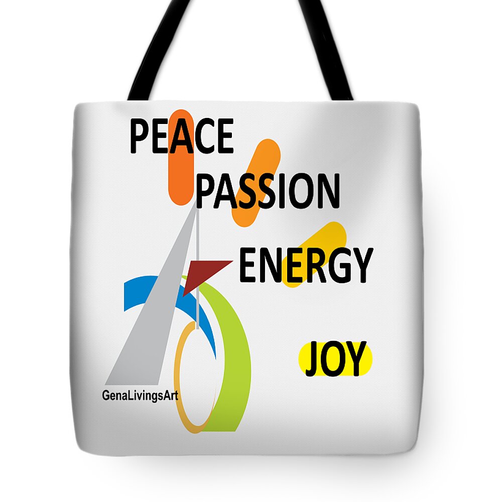  Tote Bag featuring the digital art Peace Passion Joy Notebook by Gena Livings