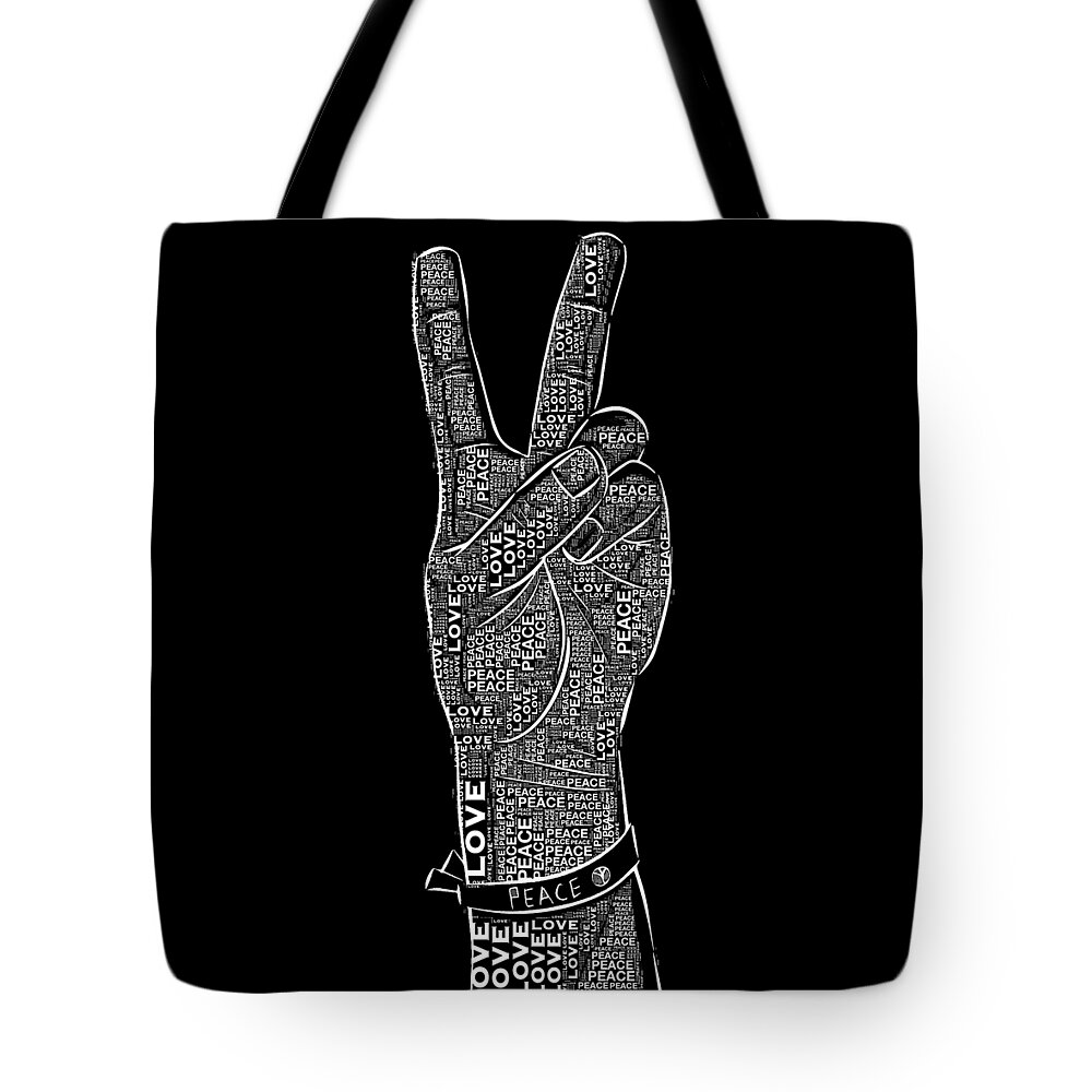 Peace Tote Bag featuring the painting PEACE SIGN LOVE T Shirt 60s 70s Tie Dye Hippie Hand Love by Tony Rubino