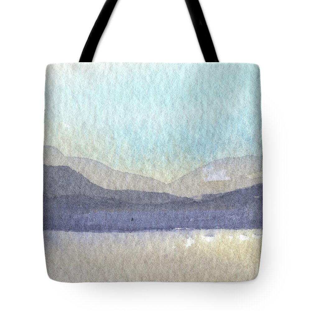Calm Tote Bag featuring the painting Peaceful Morning At The Lake Shore Dreamy Calm Landscape I by Irina Sztukowski