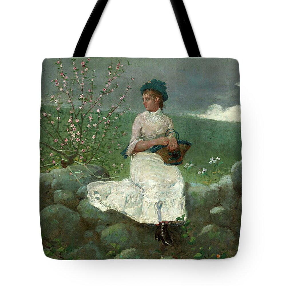 Winslow Homer Tote Bag featuring the painting Peach Blossoms 2 by Winslow Homer