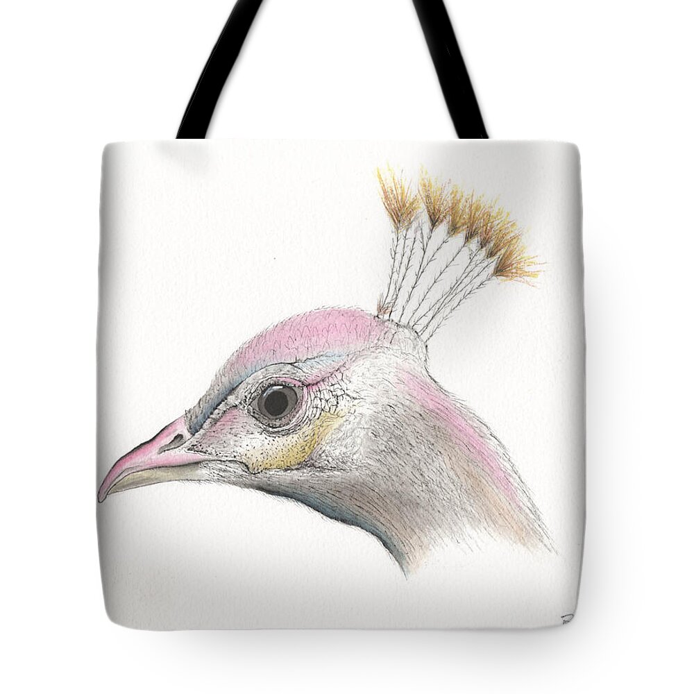 Peacock Tote Bag featuring the painting Peacock Portrait by Bob Labno