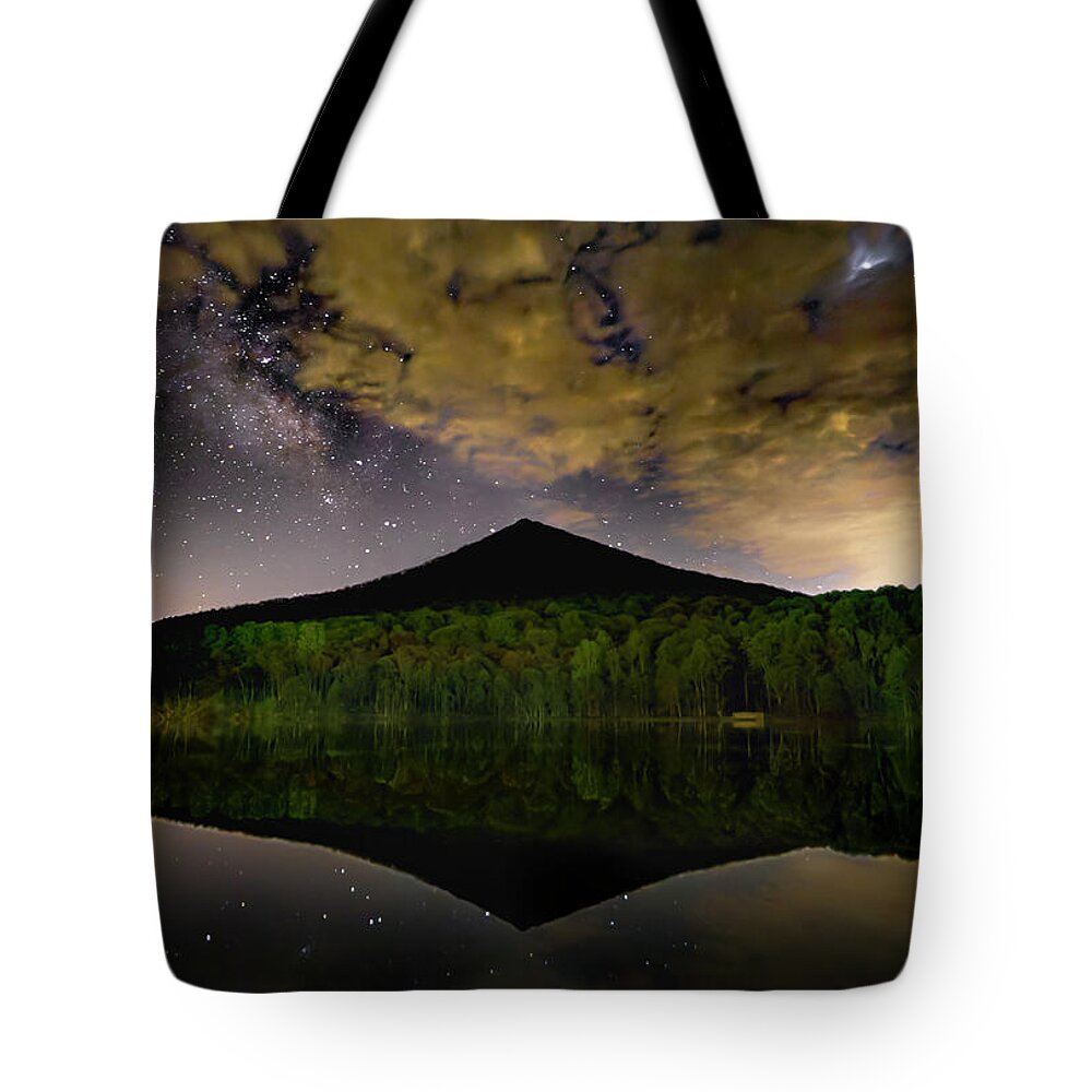Peaks Of Otter Tote Bag featuring the photograph Peaks of Otter Milky Way Lake View by Norma Brandsberg