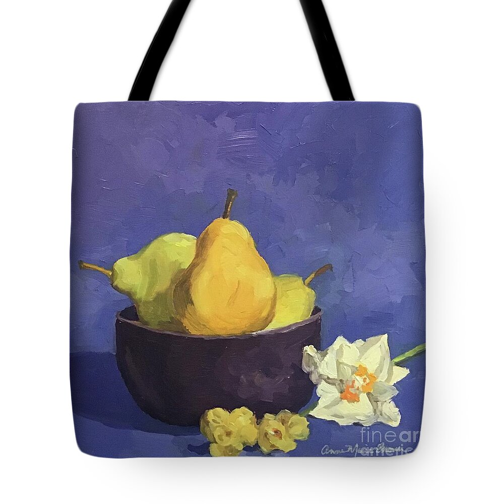 Pear Tote Bag featuring the painting Pears on Purple by Anne Marie Brown