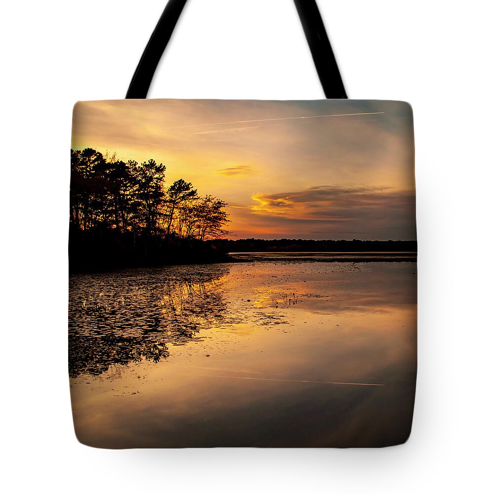 Sunset Tote Bag featuring the photograph Peconic Sunset by Cathy Kovarik