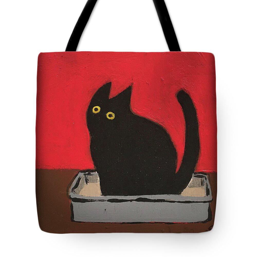 Black Cat Tote Bag featuring the painting Pee by Sherry Rusinack