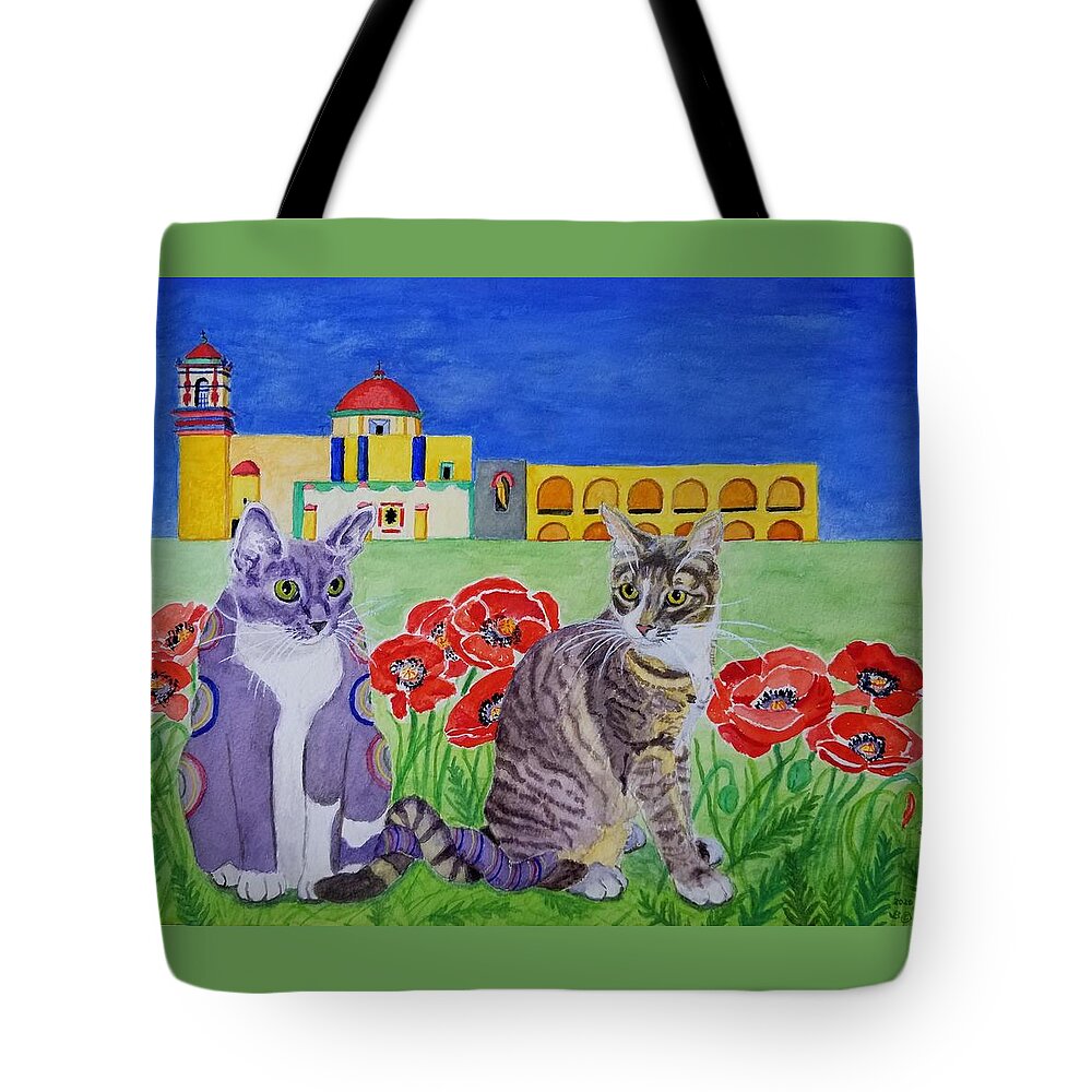 Cat Tote Bag featuring the painting Peggy and Maya by Vera Smith