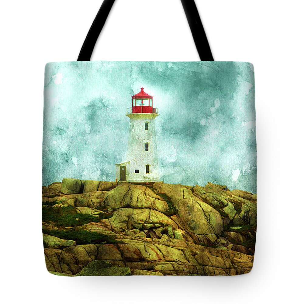 Peggy's Cove Lighthouse Tote Bag featuring the digital art Peggy's Cove Lighthouse by Pheasant Run Gallery