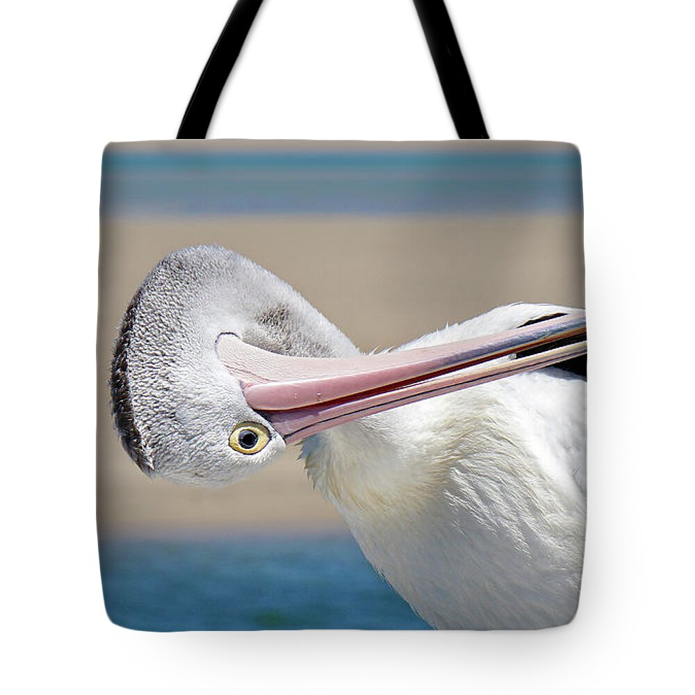 Australian Pelican Tote Bag featuring the digital art Pelican care 027 by Kevin Chippindall