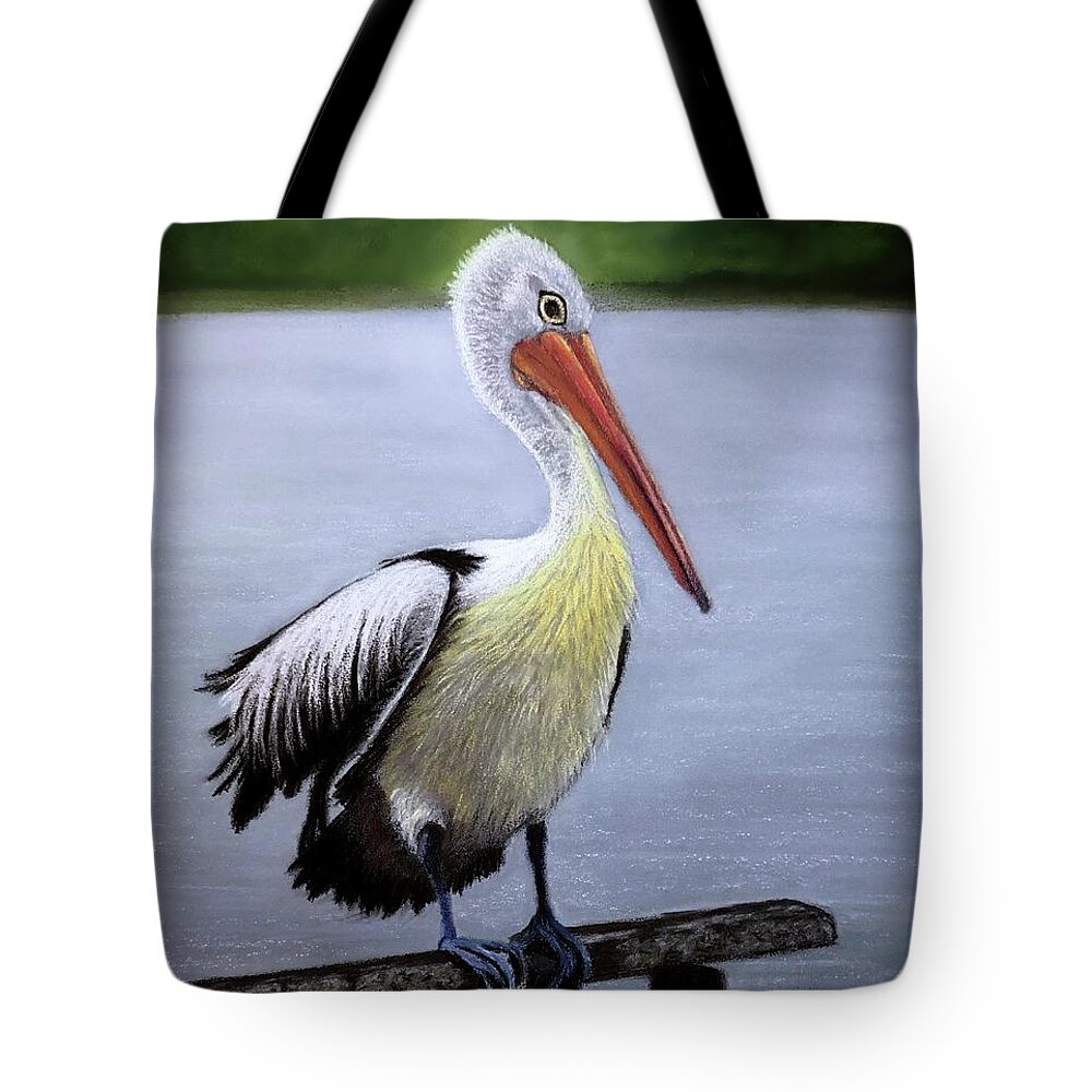 Pelican Tote Bag featuring the drawing Pelican by Marlene Little