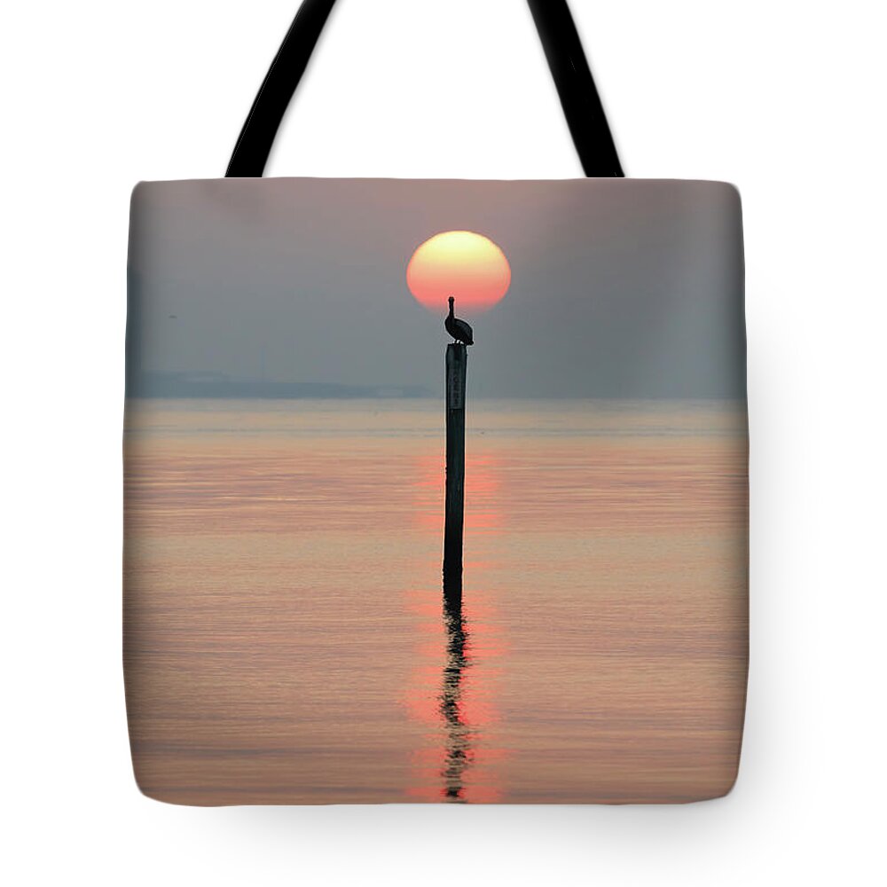 Sunrise Tote Bag featuring the photograph Pelican Sunrise by JASawyer Imaging
