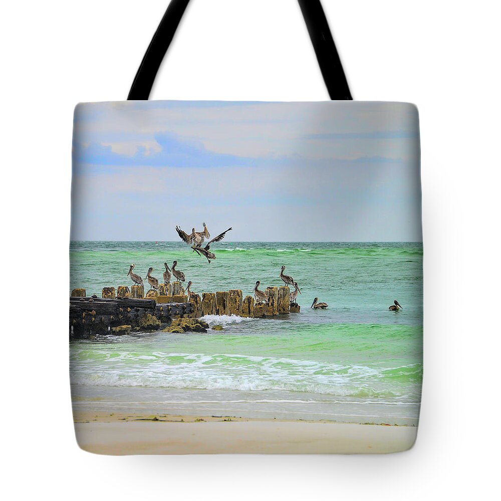 Pelicans Tote Bag featuring the photograph Pelicans in Florida by Alison Belsan Horton