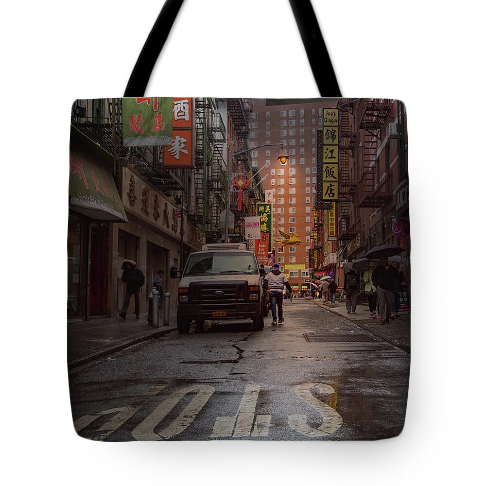 Pell Street Tote Bag featuring the photograph Pell Street, Chinatown by Alison Frank