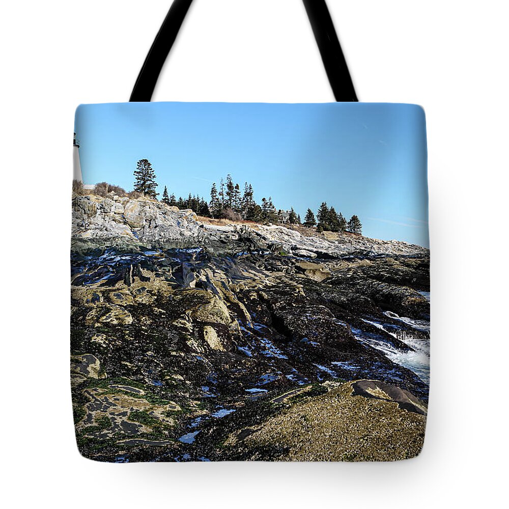 Pemaquid Point Light Tote Bag featuring the photograph Pemaquid Point Light by George Kenhan