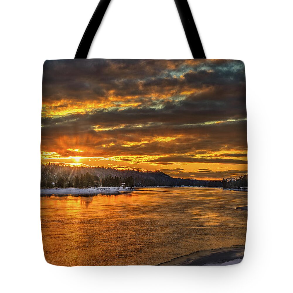 Pend Oreille River Tote Bag featuring the photograph Pend Oreille River Sunset 2 by Dan Eskelson