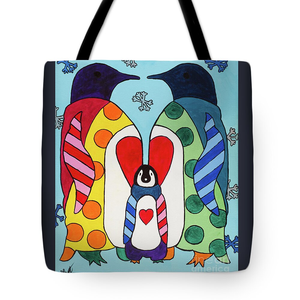 Cling Tote Bag featuring the painting Penguin Family by Elena Pratt