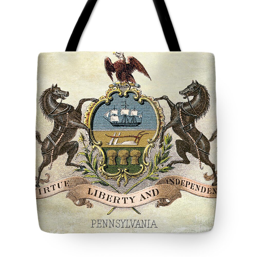 Pennsylvania Coat Of Arms Tote Bag featuring the photograph Pennsylvania Coat of Arms 1876 by Jon Neidert
