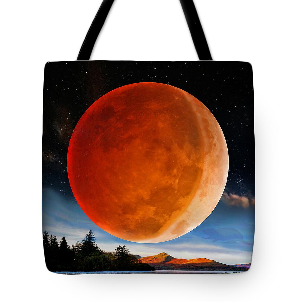 Penumbral Lunar Eclipse Tote Bag featuring the digital art Penumbral Lunar Eclipse by Robin Moline