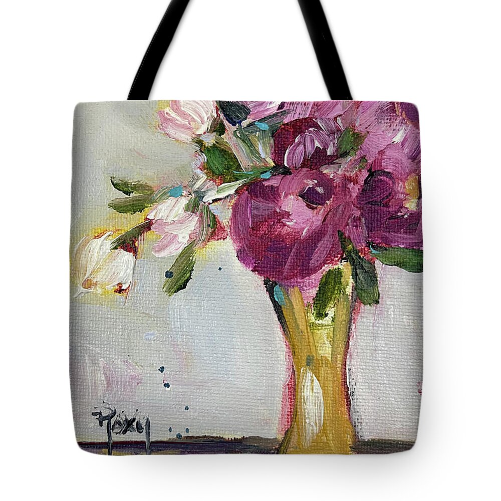 Peonies Tote Bag featuring the painting Peonies in a Yellow Vase by Roxy Rich