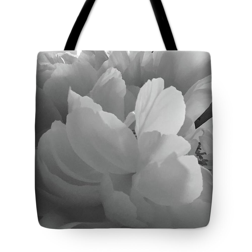 Dramatic Tote Bag featuring the photograph Peonies Series B and W 1-4 by J Doyne Miller