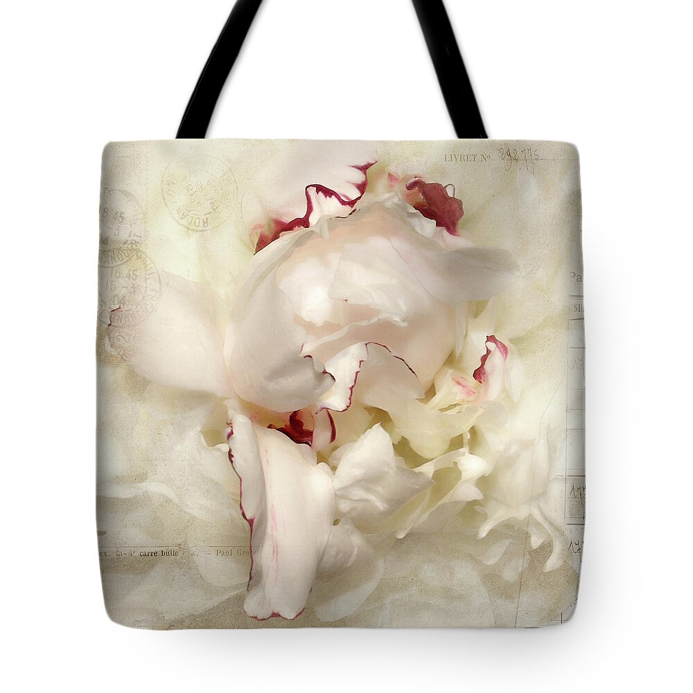 Flower Tote Bag featuring the photograph Peony - French Papers by Karen Lynch