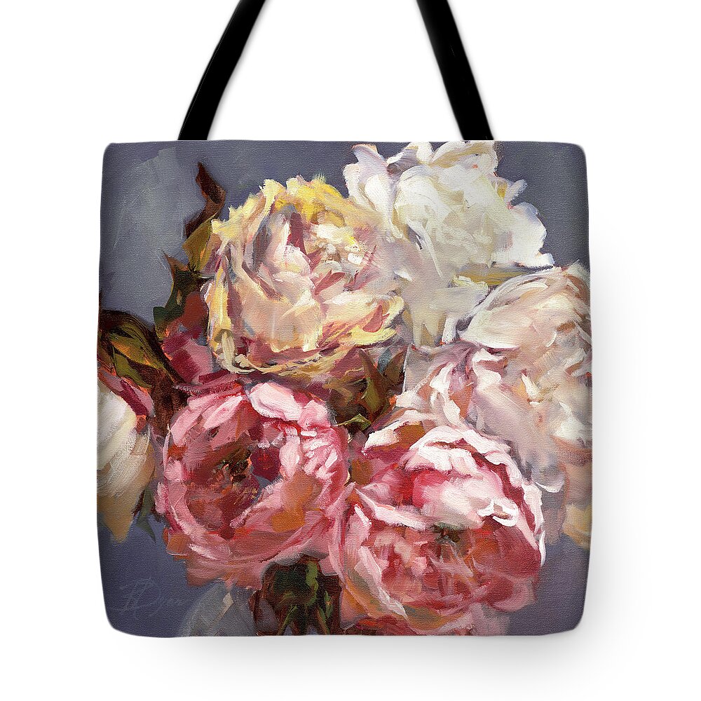 Fine Art Prints Tote Bag featuring the painting Peony Impressions No.1 by Roxanne Dyer