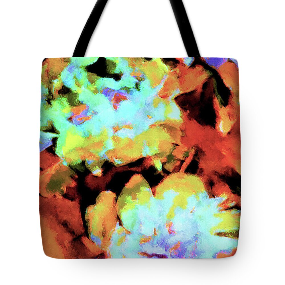 Colorful Peonies Tote Bag featuring the digital art Peony Perspective by Susan Maxwell Schmidt