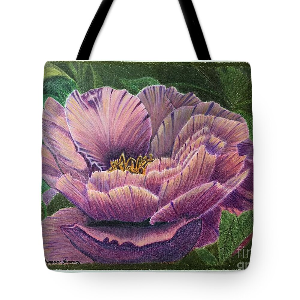 Peony Tote Bag featuring the drawing Peony by Thomas Janos