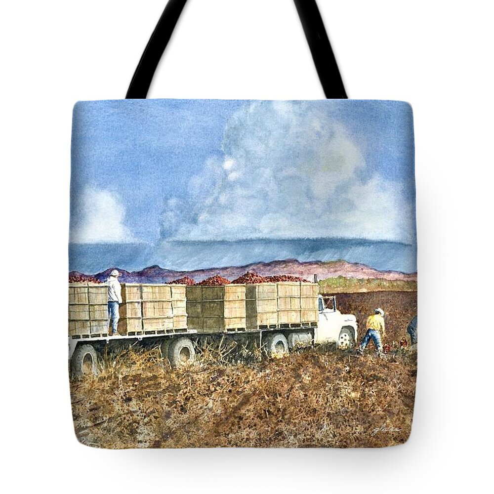 Peppers Tote Bag featuring the painting Pepper Fields by John Glass
