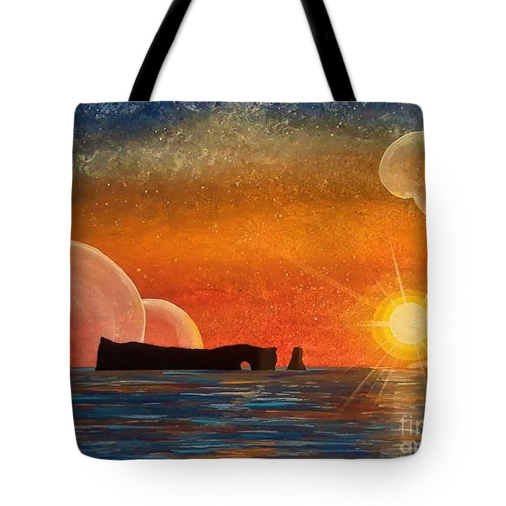 Percé Rock Tote Bag featuring the painting Perce Rock by April Reilly