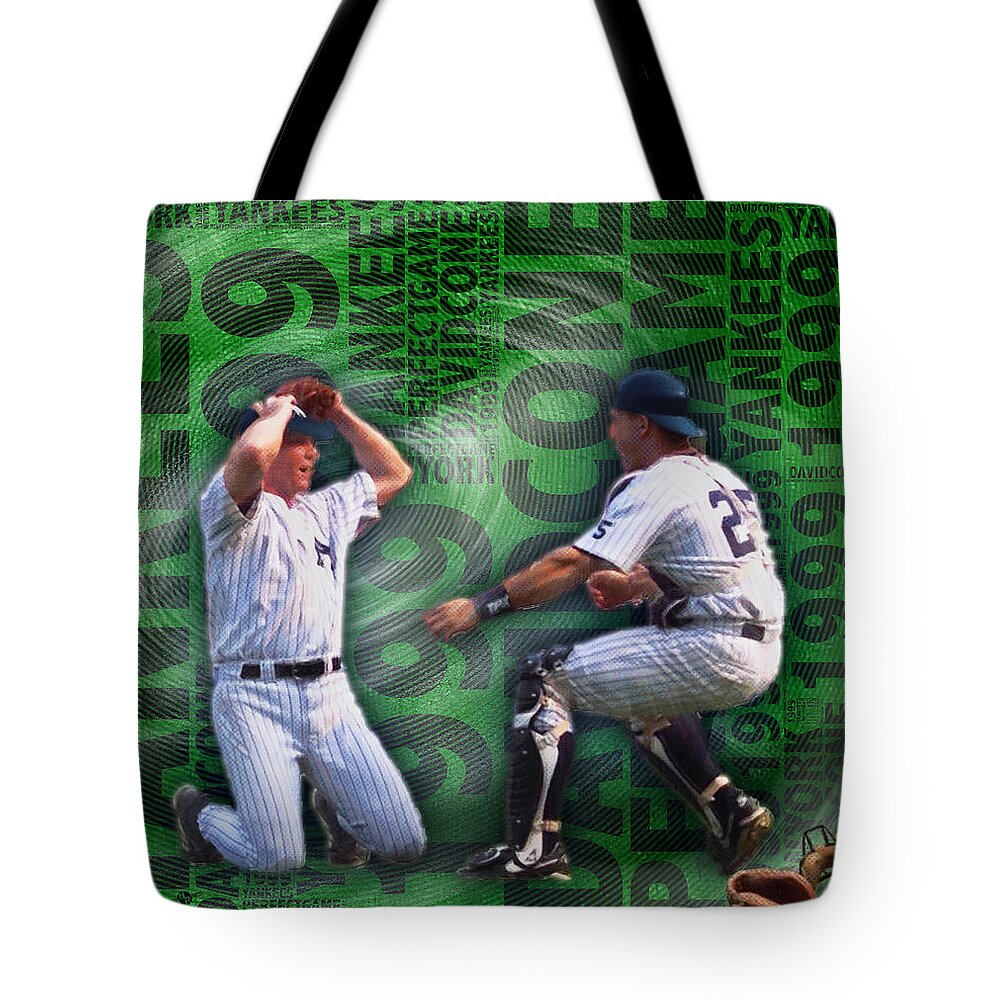 Perfect Tote Bag featuring the painting Perfect Game Yankees Cone by Tony Rubino