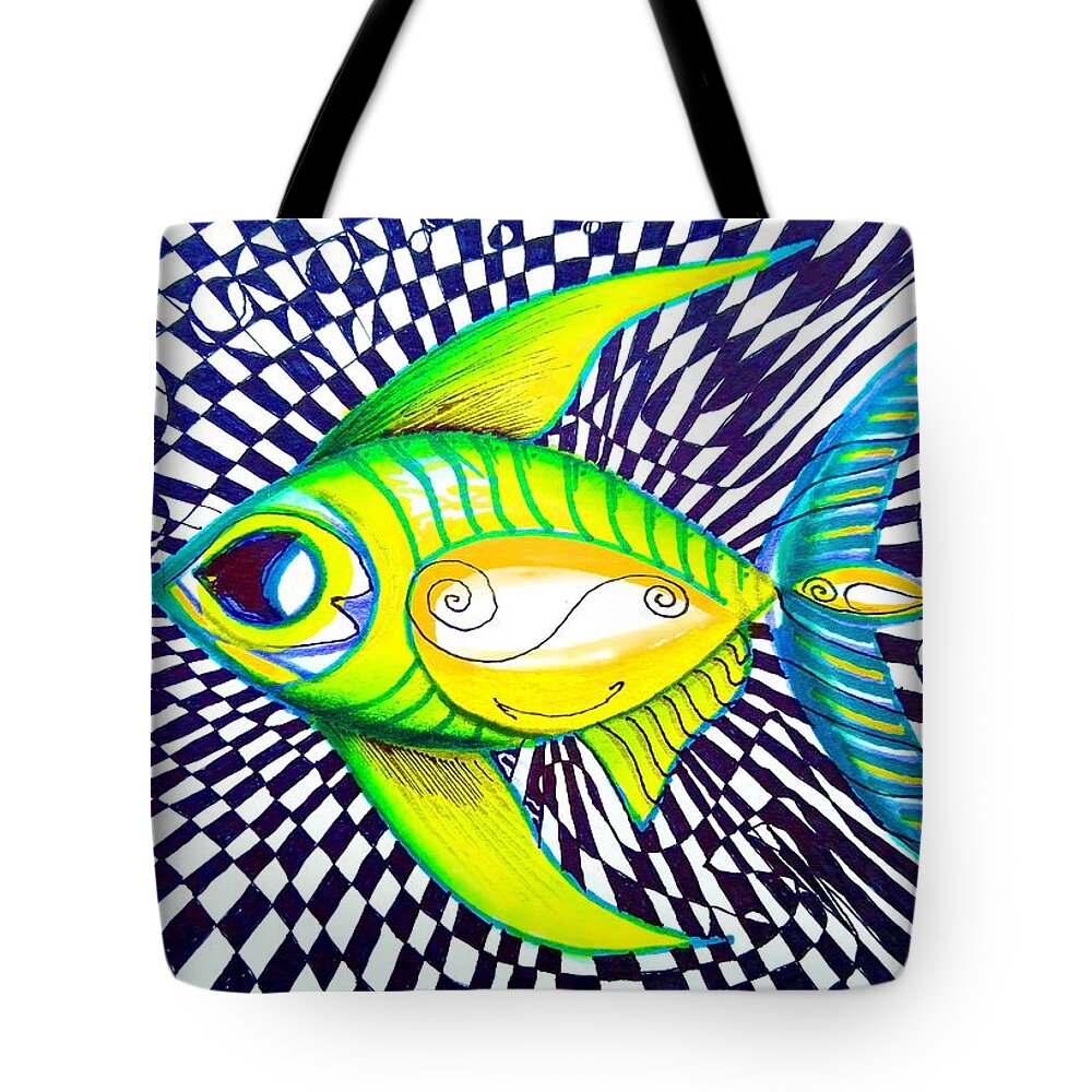 Fish Tote Bag featuring the painting Perplexed Contentment Fish by J Vincent Scarpace