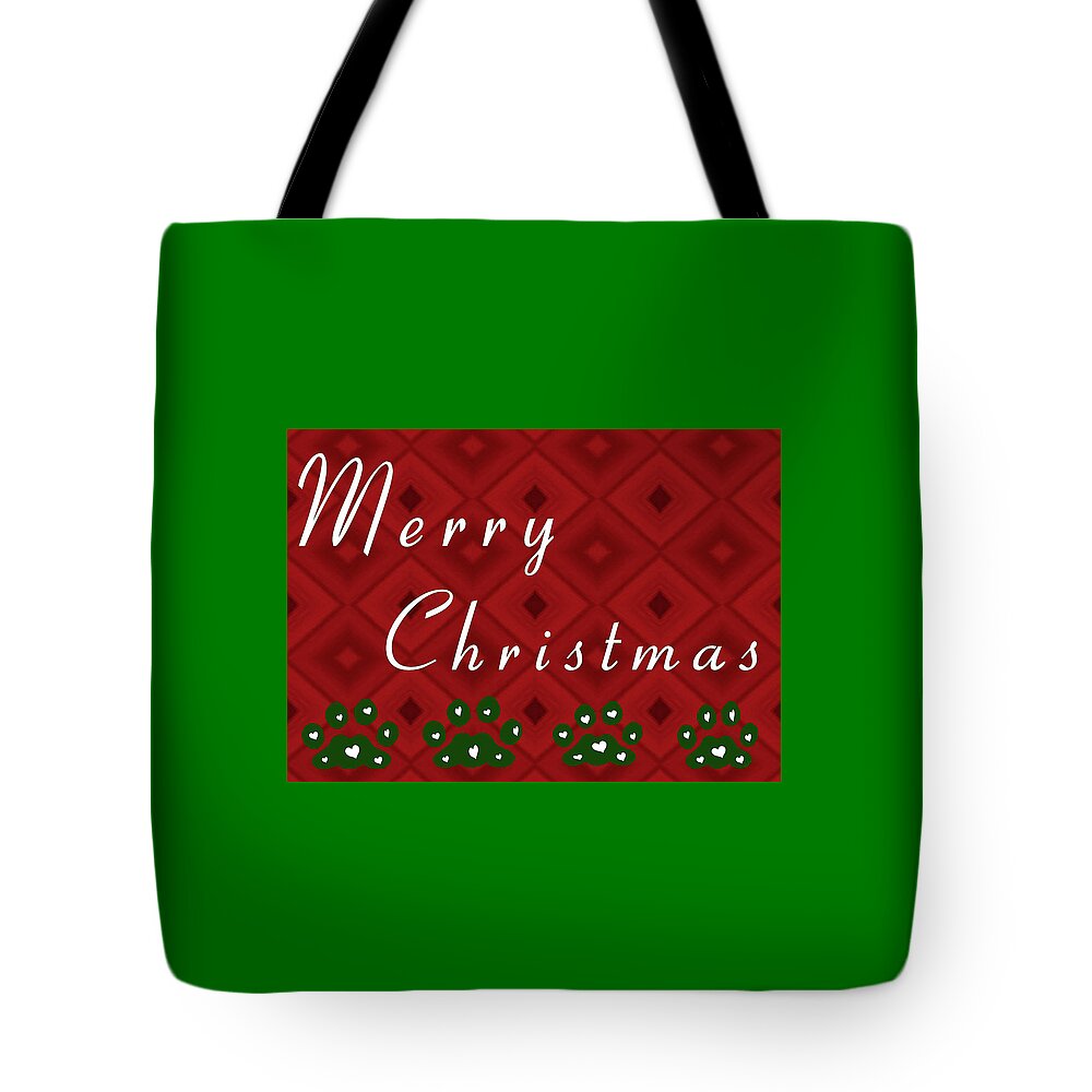 Christmas Tote Bag featuring the digital art Pet Paws Merry Christmas by Kathy K McClellan