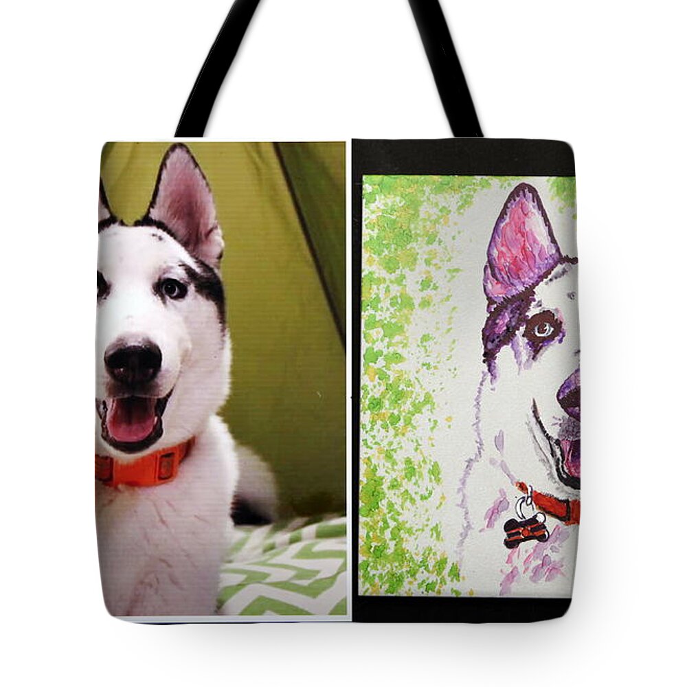  Tote Bag featuring the painting Pet Portrait Commission by Maria Barry