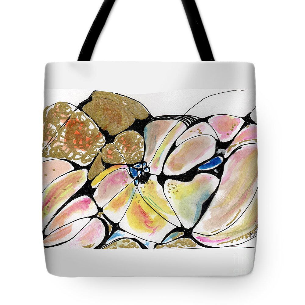 Abstract Tote Bag featuring the mixed media Petals In A Secret Garden by Zsanan Studio