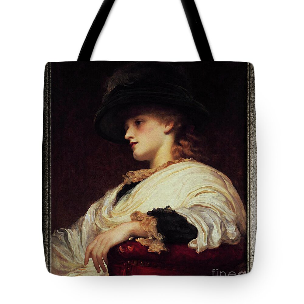 Phoebe Tote Bag featuring the painting Phoebe by Frederic Leighton by Rolando Burbon