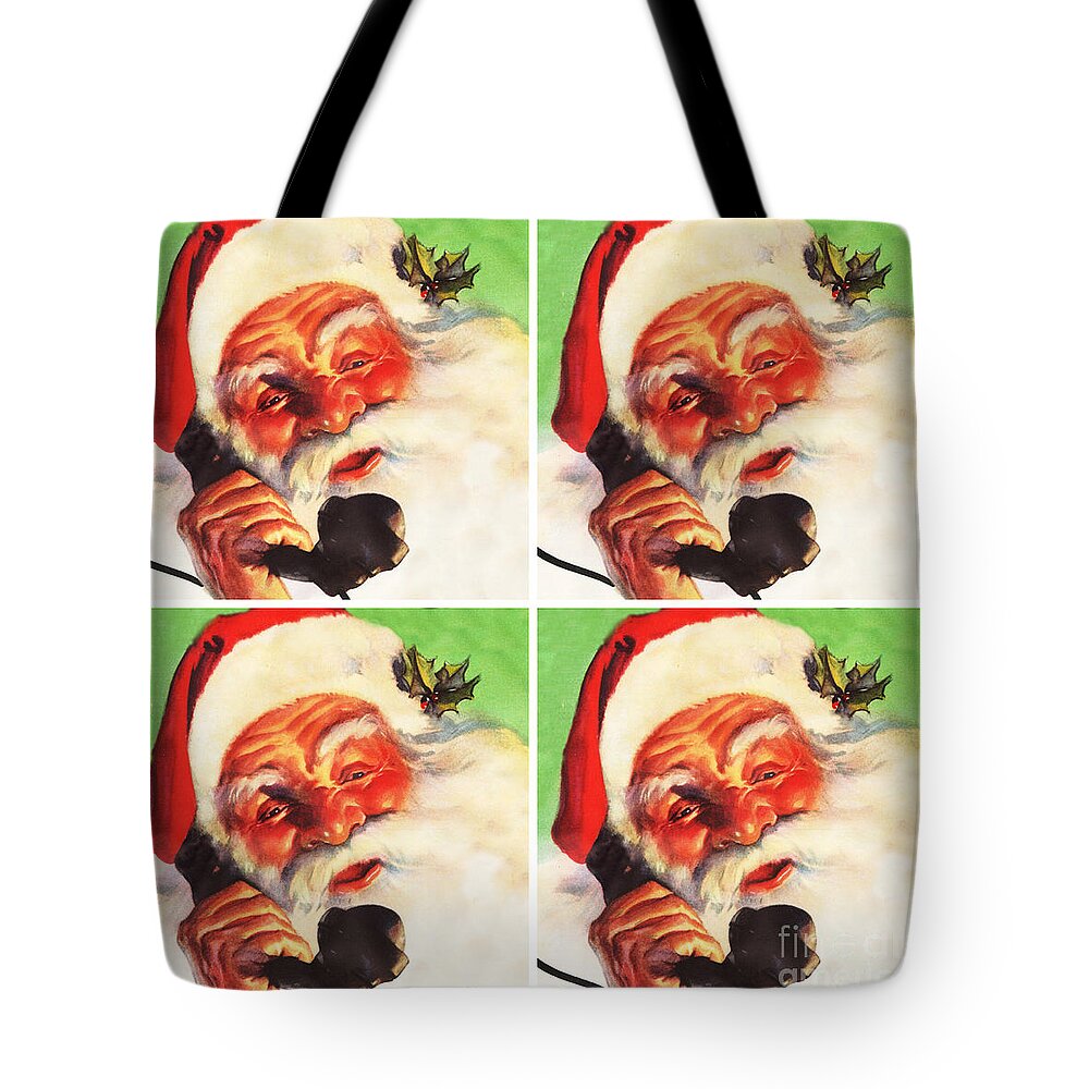 Christmas Tote Bag featuring the mixed media Phone Santa by Sally Edelstein