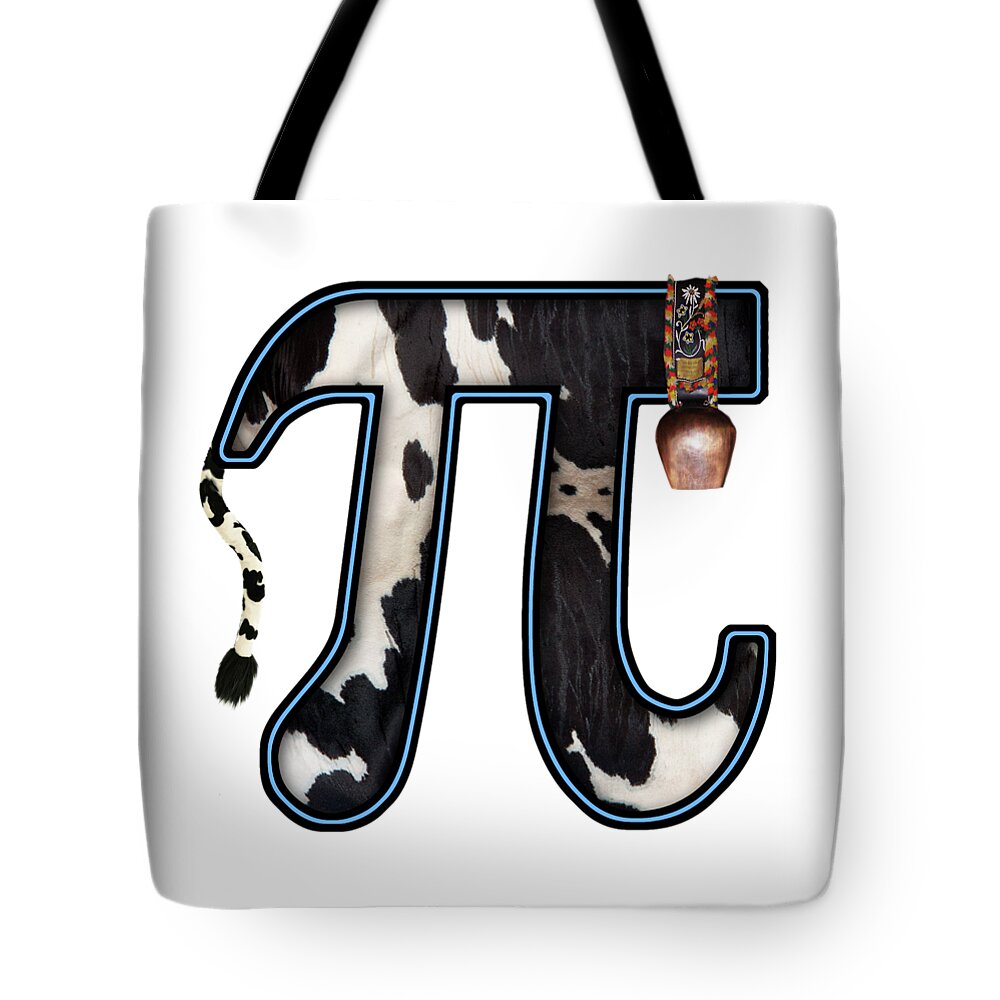 Cow Pi Tote Bag featuring the digital art Pi - Pun - Cow Pi by Mike Savad
