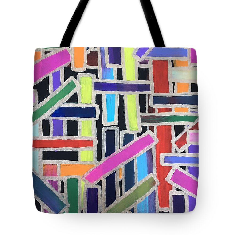 Acrylic Abstract Colors Bold Painting Underground Tote Bag featuring the painting Pick Up Sticks by Debora Sanders