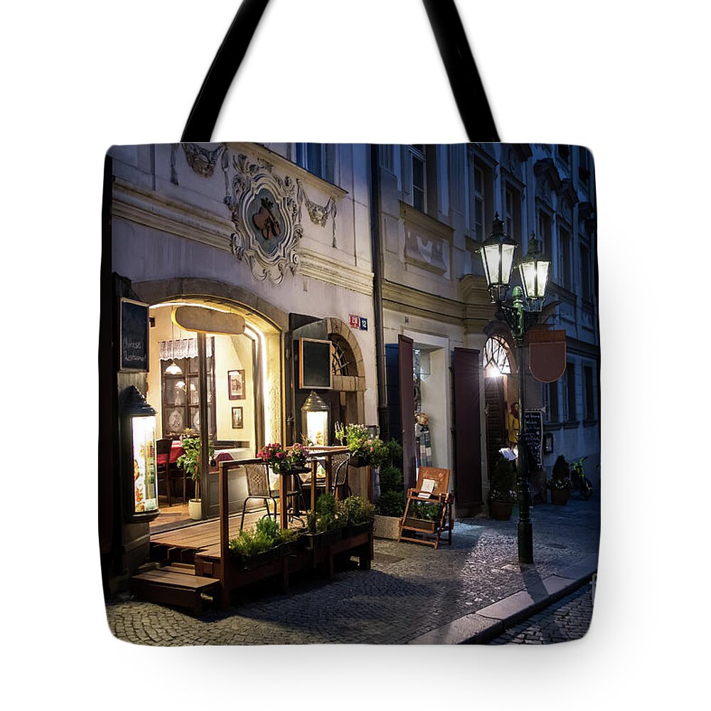 Architecture Tote Bag featuring the photograph Picturesque Restaurant In The Streets Of Prague In The Czech Republic by Andreas Berthold