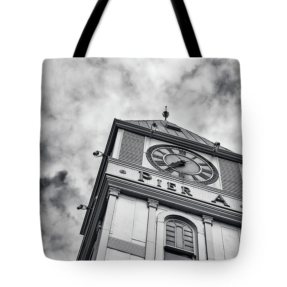 Pier A Tote Bag featuring the photograph Pier A Clock Tower by Cate Franklyn