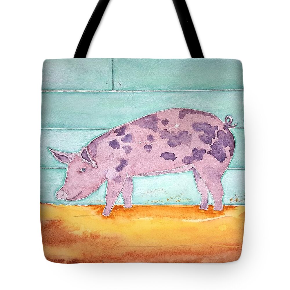 Watercolor Tote Bag featuring the painting Pig of Lore by John Klobucher