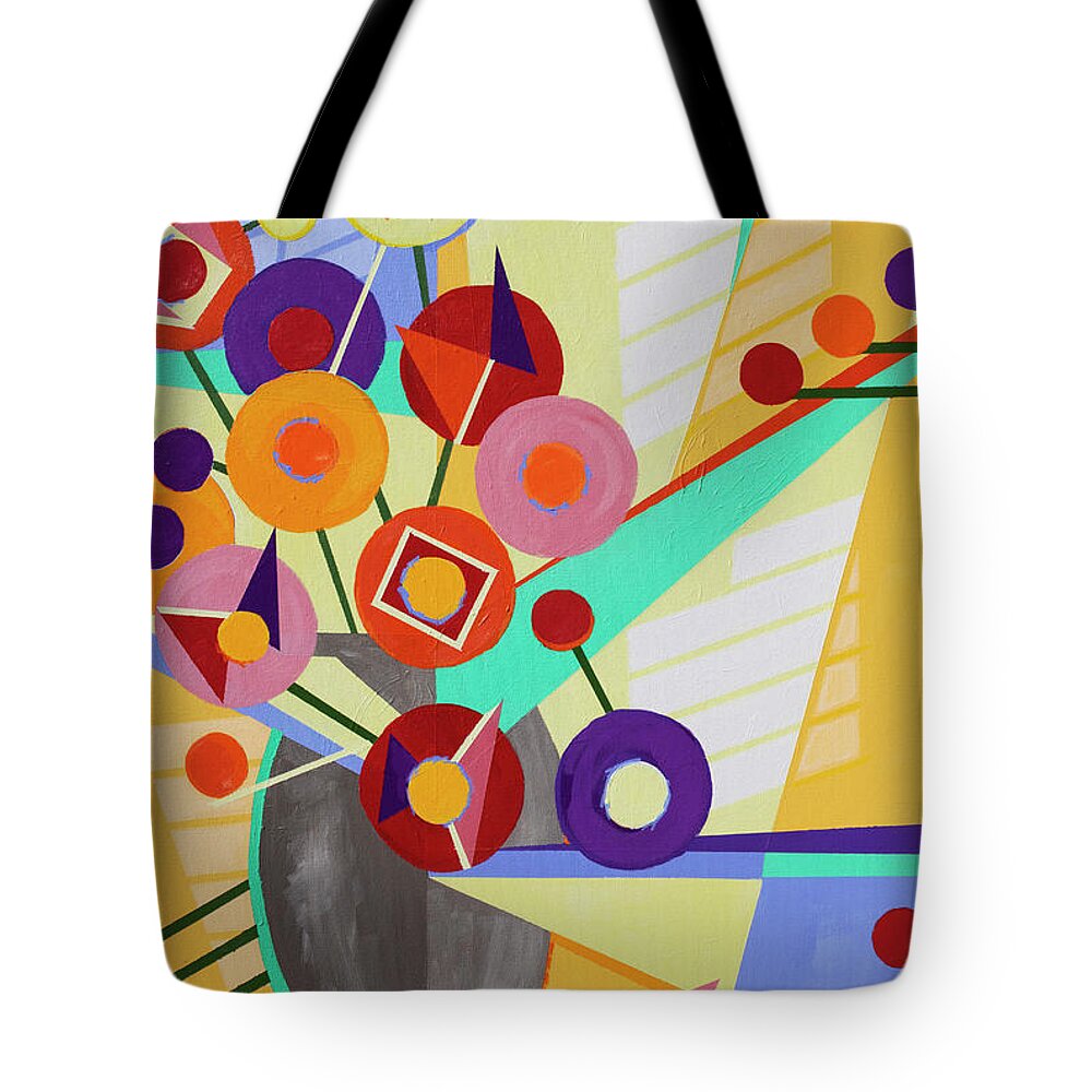 Acrylic Painting Of Abstract Flowers Tote Bag featuring the painting Pinball Pansies by Jane Crabtree